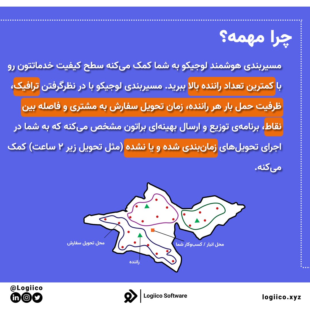 logiico's tweet photo. #لوجیکو
‌
🟢 مسیربندی هوشمند لوجیکو از راه رسید 💪
مسیربندی هوشمند بهتون کمک می‌کنه با تعداد پیک کمتر، تعداد سفارش بیشتری رو به دست مشتریان برسونید. ‌‍‌
شما می‌تونید از طریق لینک زیر، جزو اولین نفرهایی باشید که این ویژگی جذاب و خفن رو تست می‌کنید.
https://t.co/9Ou7aZ3GEk https://t.co/4d1m3l3irg