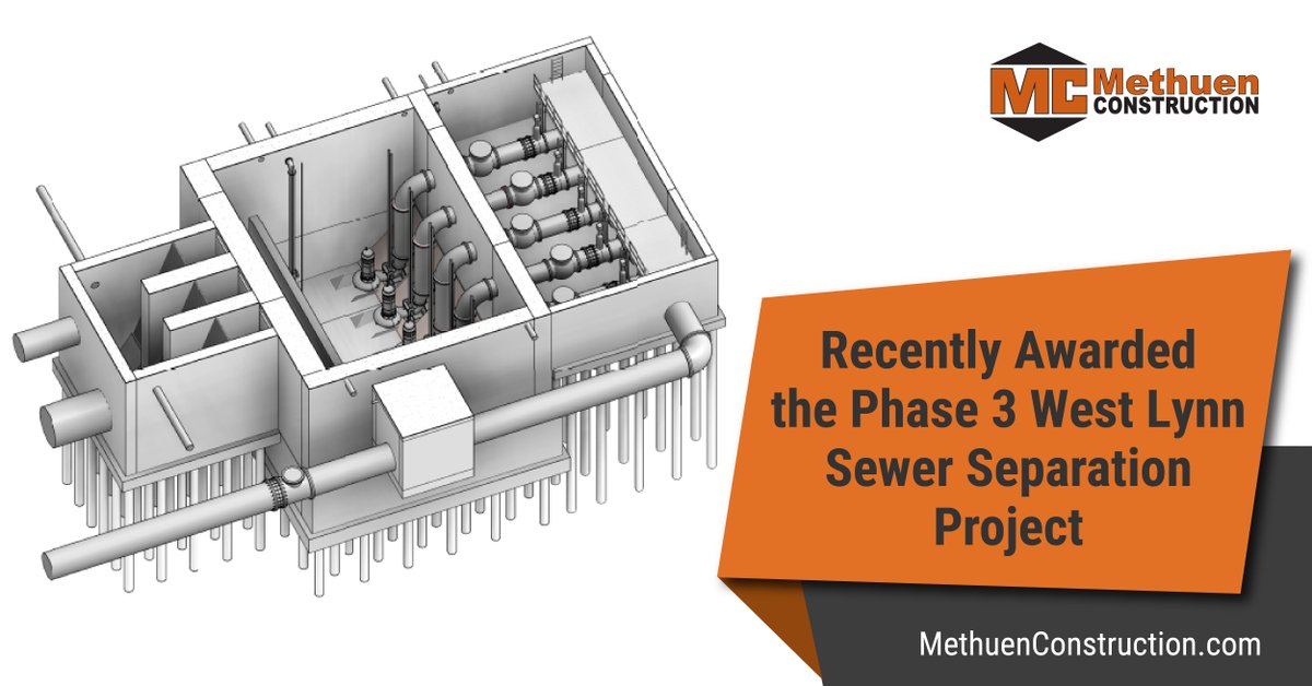 MethuenConst's tweet photo. Methuen Construction was recently awarded the Phase 3 Sewer Separation Project in West Lynn, MA. Stay tuned for photo updates as the construction progresses! #WastewaterTreatment #Construction #PumpStation #Microtunnel https://t.co/xEAlNYca7G