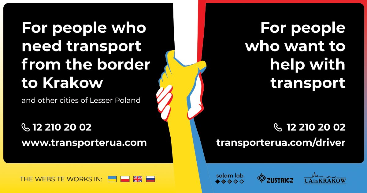 UkraineHelpIT's tweet photo. Online https://t.co/RFUJ766Ng1 piattaforma sviluppata da @VirtusLab che permette ai cittadini ucraini di mettersi in contatto con autisti volontari che li aiutino a raggiungere la #Polonia.

#UkraineInfoHelp #UkraineWar #Tech4good https://t.co/0guuc0Z1Fv