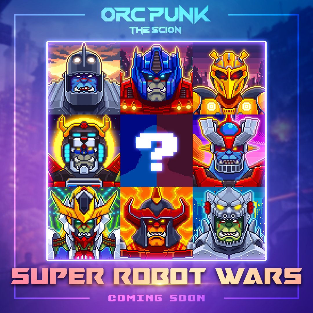 OrcPunkNFT's tweet photo. Stage 4 Drop 1 "Super Robot Wars" Teaser. 

There will be ten Orcs in this drop. Eight have already been revealed, while the final two involves collaborations. Stay tuned for the updates 😉!

#orcpunk #nft #nftart #nftcollector #nftartist #nftcommunity https://t.co/T9n7Qkju71