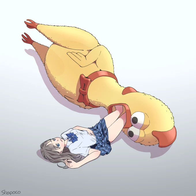 #今年も残りわずかなので今年一番伸びた絵を貼るびっくりチキンに食べられている女の子