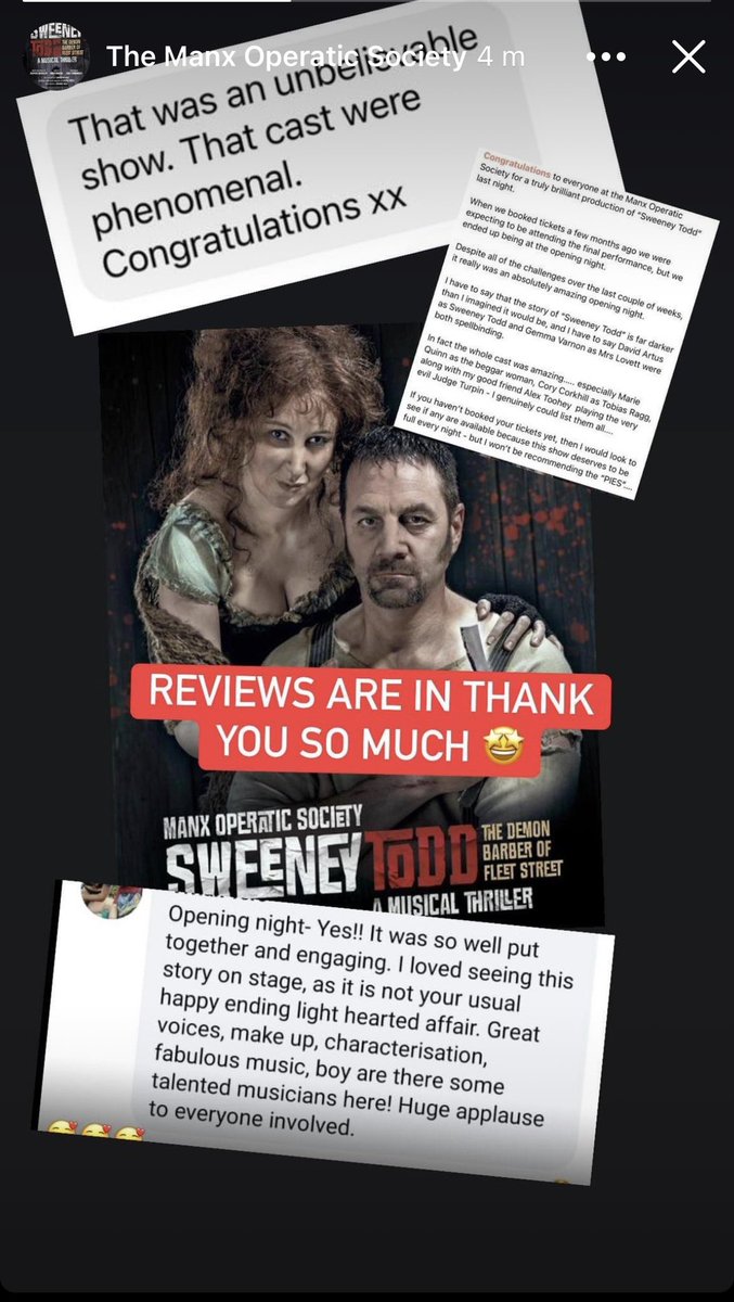 Manx_Ops's tweet image. Incredible opening night for Sweeney Todd 🤩🎭🩸🥧

Reviews are in ✨🥰

Can’t wait for the next 4 shows 🎭✨