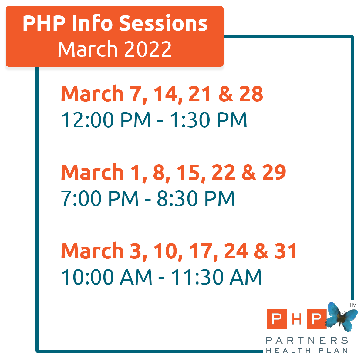 PHPCareComplete's tweet photo. Learn More about Partners Health Plan at an upcoming Information Session! For your convenience, Info Sessions will be held weekly on Mondays, Tuesdays, and Thursdays. 

Learn more and register today:
https://t.co/6gF7QTeXXT https://t.co/JMpnJlxcwS