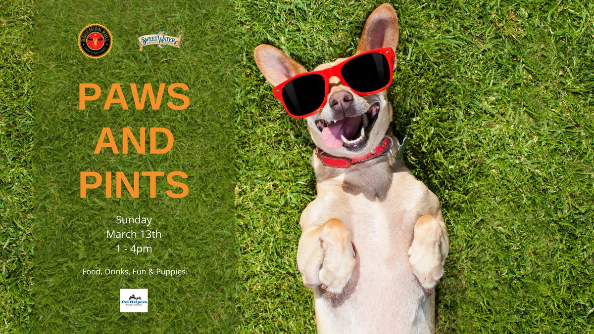 Gather your friends &amp;head over to Bohmeian Bull from 1-4pm today for Paws &amp; Pints!
We will be there with adoptable puppies, plus live music, great food, $5 pints from Sweetwater Brewing, vendors &amp; enter to win a prize raffle by bringing an item from the Pet Helpers Wishlist!