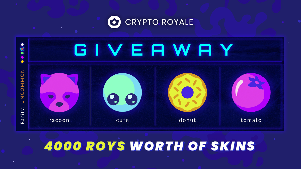 CryptoRoyaleONE's tweet image. 🌟Time for a skins Giveaway🌟

The 4 skins that will be given out are Racoon, Cute, Donut and Tomato.

For a chance to win, you need to:
✅Follow @CryptoRoyaleONE
✅Retweet

The winner will be announced once this account has 6000 followers. Good luck!🥳

#CryptoRoyale $ROY