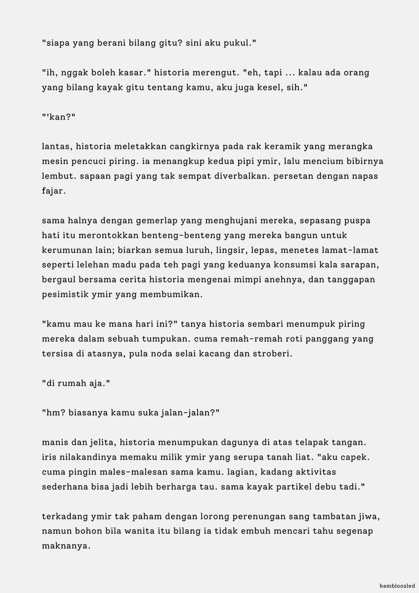 bambloozled's tweet photo. TENTANG MENTARI
β #YUMIHISU
CW: GL
Cerita Pendek untuk #AoTFluffWeek2022 oleh @aotficfess | Day 3: Lazy Day https://t.co/5s9SsasB6y