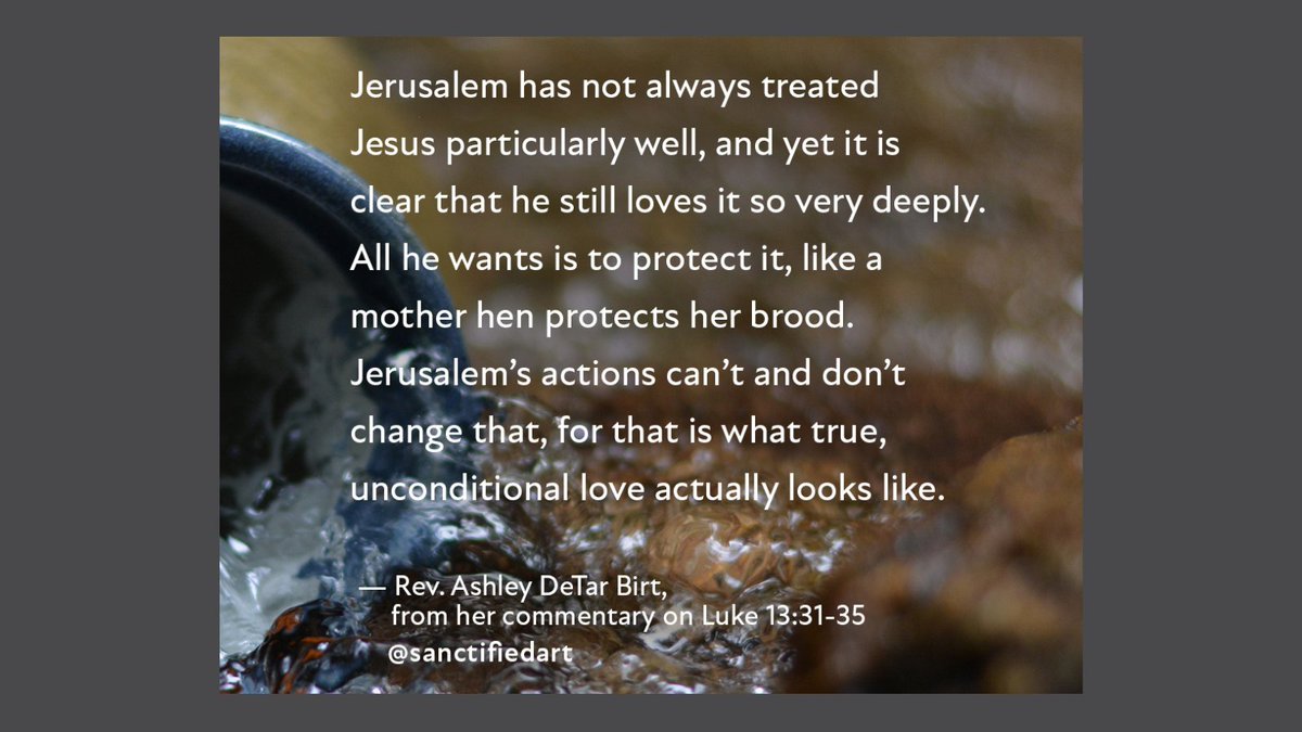 CalgaryGrace's tweet photo. “Jerusalem has not always treated Jesus particularly well, and yet it is clear that he still loves it so very deeply. All he wants is to protect it, like a mother hen protects her brood.” —Rev. Ashley DeTar Birt on Lk. 13:31-35 for @sanctifiedart #LentatGrace #GraceCalgary https://t.co/juULJKygBr