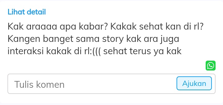 Halo sender, kabar aku baik banget kok. Alhamdulillah. Kalau kamu gimana??? Sehat terus ya sender❤️