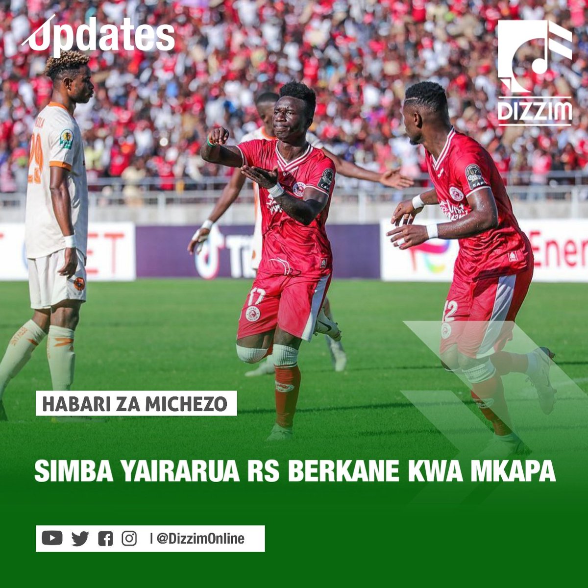DizzimOnline's tweet photo. #DizzimUpdates: Klabu ya Simba imefanikiwa kuibuka na ushindi wa goli moja kwa sifuri dhidi ya RS Berkane ya Morocco

Goli la Simba Sc limefungwa na Pape Sakho katika dakika za mwisho za kipindi cha kwanza #DizzimTv https://t.co/e9cPlTiIMA