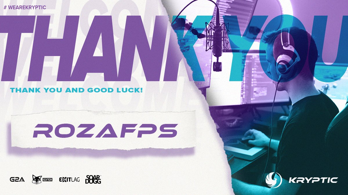 WeareKrypticGG's tweet photo. Today we said goodbye to the one and only @Rozafps, He has been an incredible member for us this past year and always pushed us to be the best. We know he will achieve great things in his next chapter. He will always be one of the #KrypticFamily - Thank you Roza! https://t.co/0J2DwQDGkN