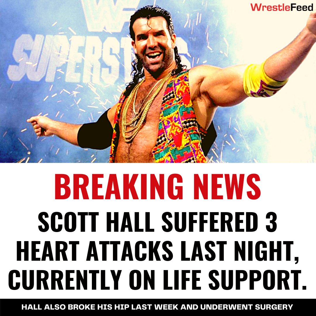 WrestleFeedApp's tweet photo. 2-Time WWE Hall Of Famer "Razor Ramon" Scott Hall suffered 3 heart attacks last night. https://t.co/kbXjkokvhj