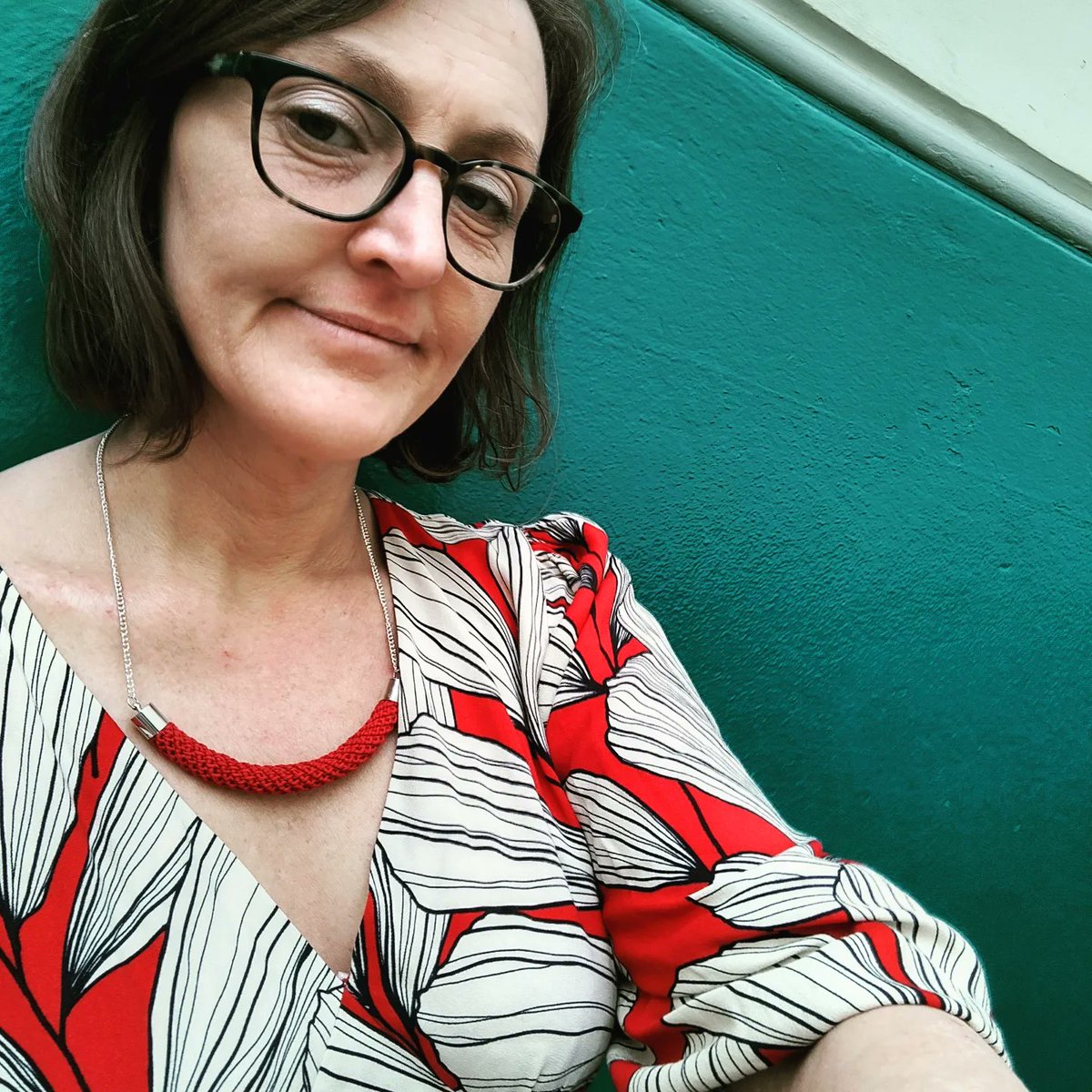 HookandTeasel's tweet photo. Loving my @HookandTeasel raspberry crochet handmade necklace with my new #Jaeger dress. https://t.co/U2CmD7zjjU