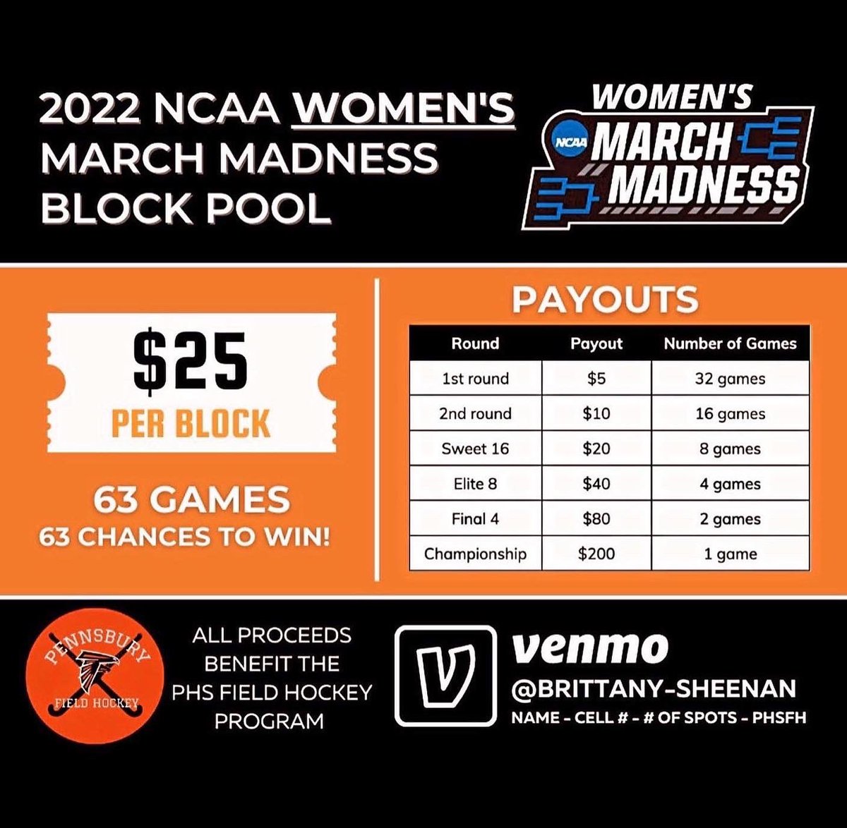 PennsburyFH's tweet photo. Women’s NCAA Selection show tonight!! Check out the bracket and then buy a block in our fundraiser supporting and promoting female athletes everywhere!!! #PHSFH https://t.co/Hd8T6gztAZ