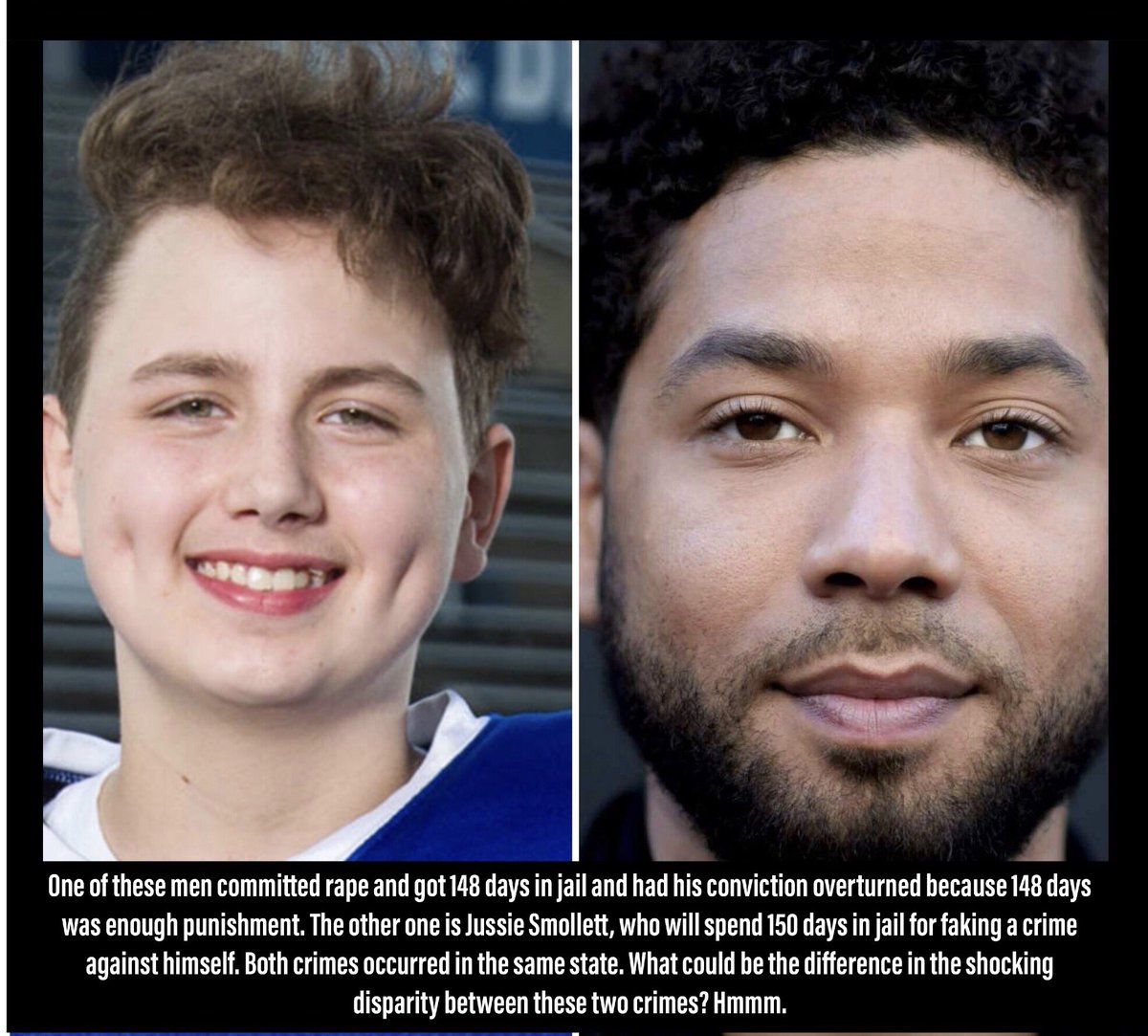 HenrySharpeNOLA's tweet photo. Jussie Smollet &amp; Drew Clinton both broke the laws of Illinois. Smollet fabricated a hate crime against himself &amp; will spend 150 days in jail &amp; have a criminal record. Clinton raped a girl and spent 148 days in jail &amp; his conviction vacated because 148 days was “enough punishment” https://t.co/D8WW6BOC2M