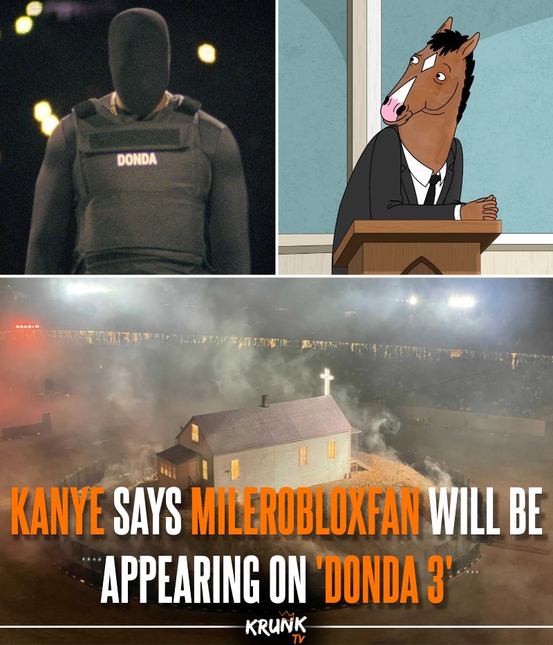 krunktvcom's tweet photo. JUST IN: Kanye West revealed that @milerobloxfan will be appearing on 'Donda 3' ‼🤯

#krunker #krunkerio https://t.co/Z0C4IP6WjZ