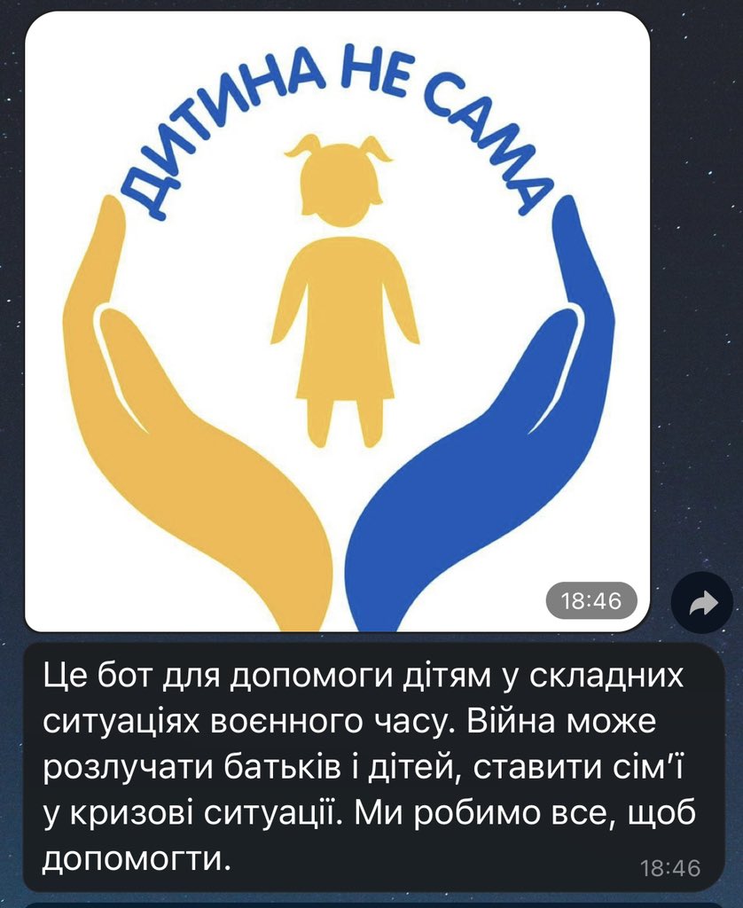 binbicha's tweet photo. !распространите! 

это бот для помощи детям в сложных ситуациях в военное время. 

@/dytyna_ne_sama_bot https://t.co/7vjcyTUJtO