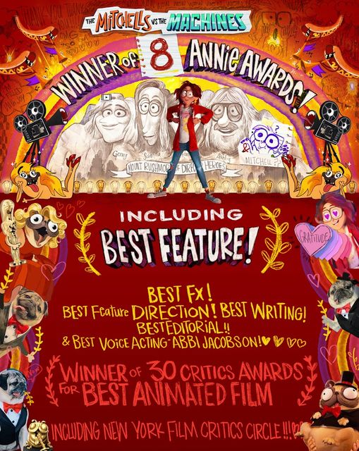 imageworksvfx's tweet photo. Cheers and hugs to #TheMitchellsVsTheMachines team on their Annie Award wins!!! https://t.co/wcrrU9du90