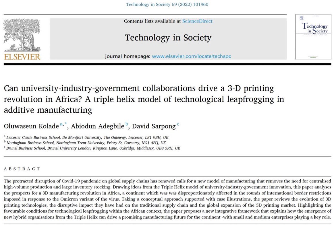 FRESH FROM THE PRESS
Think of the African blacksmith re-emerging in the 21st century with all the paraphernalia of digital technologies. No, this is not Wakanda science fiction. Find out in our latest paper in Technology in Society. sciencedirect.com/science/articl…