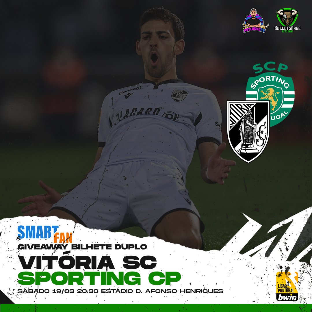 BulletsRage's tweet image. Em parceria com a @SmartfanTickets e o nosso streamer psylocke22, estamos a oferecer bilhete duplo para o Vitória SC - Sporting CP a realizar-se no próximo dia 19, no estádio D. Afonso Henriques ⚽

Participa em - instagram.com/p/CbDJdVzIWM2/

#BulletsrageNaBola