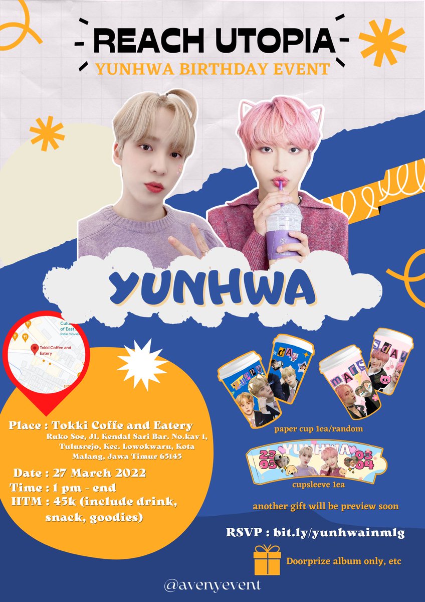 AvenyEvent's tweet photo. ☁️ 𝐑𝐄𝐀𝐂𝐇 𝐔𝐓𝐎𝐏𝐈𝐀☁️
⠀   ⠀ ⠀ in Malang

Birthday Event for ATEEZ’S #Yunho #Seonghwa

🗓 27 Maret 2022
📍Tokki Coffee and Eatery, Malang
⏲️1PM
🎟 HTM 45k
(include drink, snack, gift)

RSVP: https://t.co/J72sS0RFCI

More event details will be announced soon https://t.co/tNb2BV186O