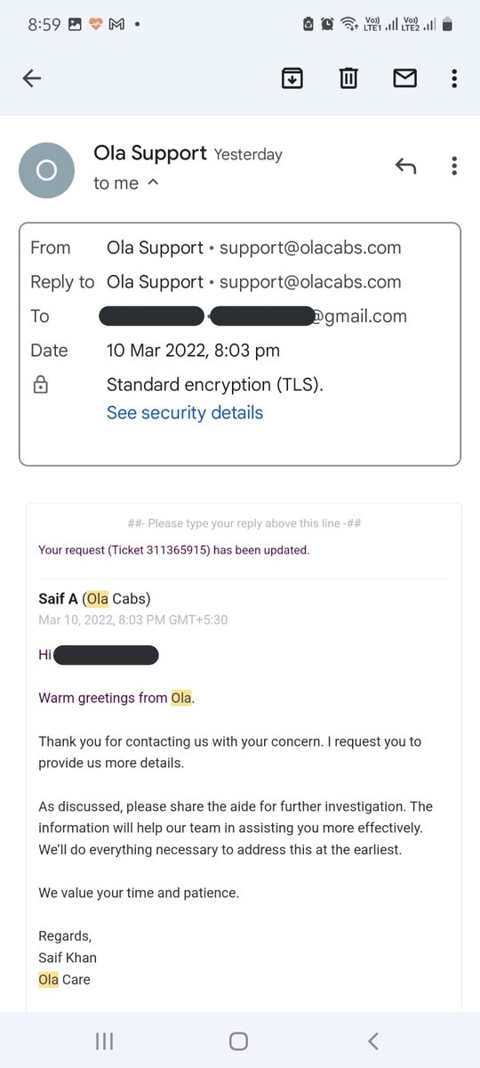 thatduskywoman's tweet image. 4) and why are drivers informed about the complaints raised by a customer? To call back and abuse?
Attaching the mails exchanged between ola and my sister, driver's details, recording. 7/n @Olacabs @bhash #OlaCabs #AmISafe
