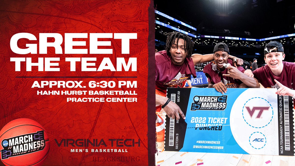 hokiesports's tweet photo. Welcome the champs back 👋

Fans are encouraged to welcome your ACC champions at roughly 6:30 p.m. ET at the Hahn Hurst Basketball Practice Center.

📝» https://t.co/wXuHKq995Y https://t.co/1FCpR6MtTD