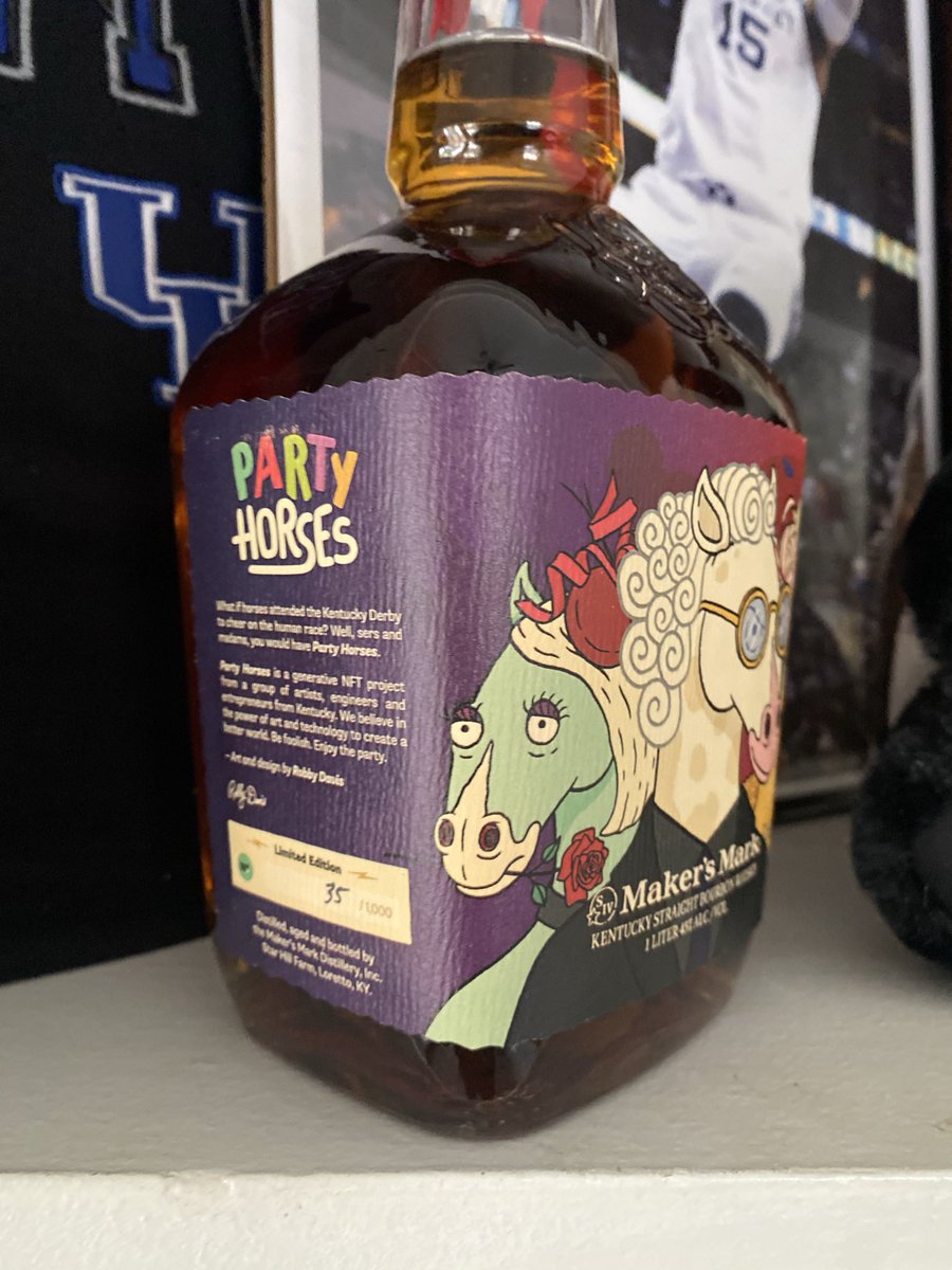 samthecoolcat's tweet photo. The @partyhorses are giving away FREE custom bottles of @MakersMark with their NFT drop. Mint is tomorrow. Literally the coolest utility I’ve seen. Come hangout in the discord here! https://t.co/BCbb9AzxAn https://t.co/QrfQPt6GQX