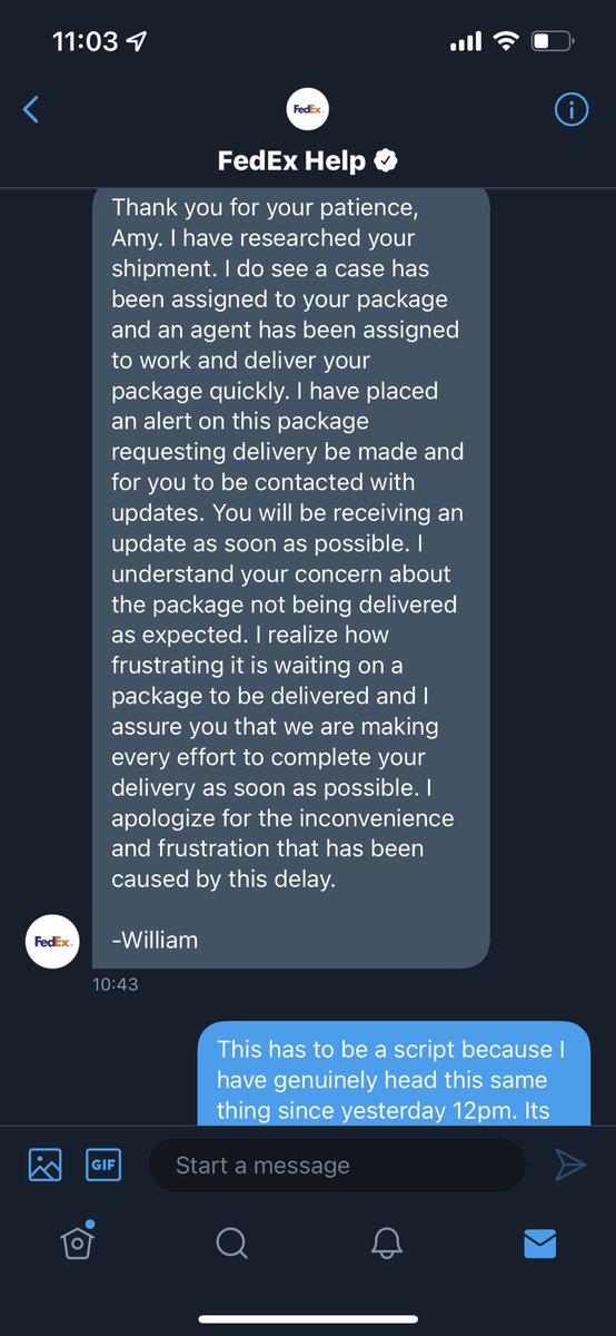 amy_campher's tweet photo. And this script makes me sick. Ive been getting it for almost 24hrs. Every person I call, everytime. Same. Thing. @FedEx @FedExHelp https://t.co/Q5PVSA4JHy