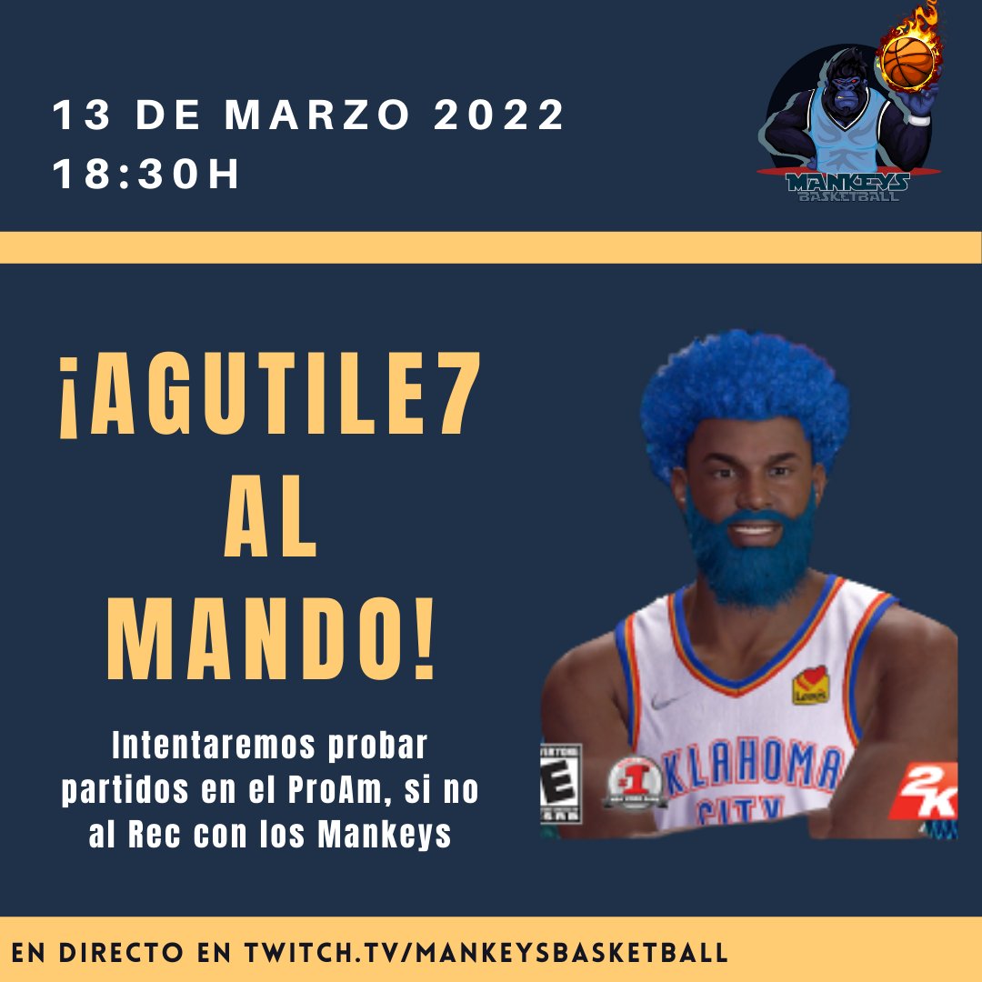 MankeysBasket's tweet photo. #NBA2K22 

🏀 ¡DOMINGO DE BASKET!

🎮 Nuestro compañero @A7Basket estará en directo jugando #ProAm o #Rec con los #MankeysBasketball y contestando al chat!
⌚ 18:30h
💻 https://t.co/pP7AHacuer

🔥 Únete, síguenos y pregunta si tienes dudas o quieres unirte a nosotros

#Twitch https://t.co/JpeRVL3CLq