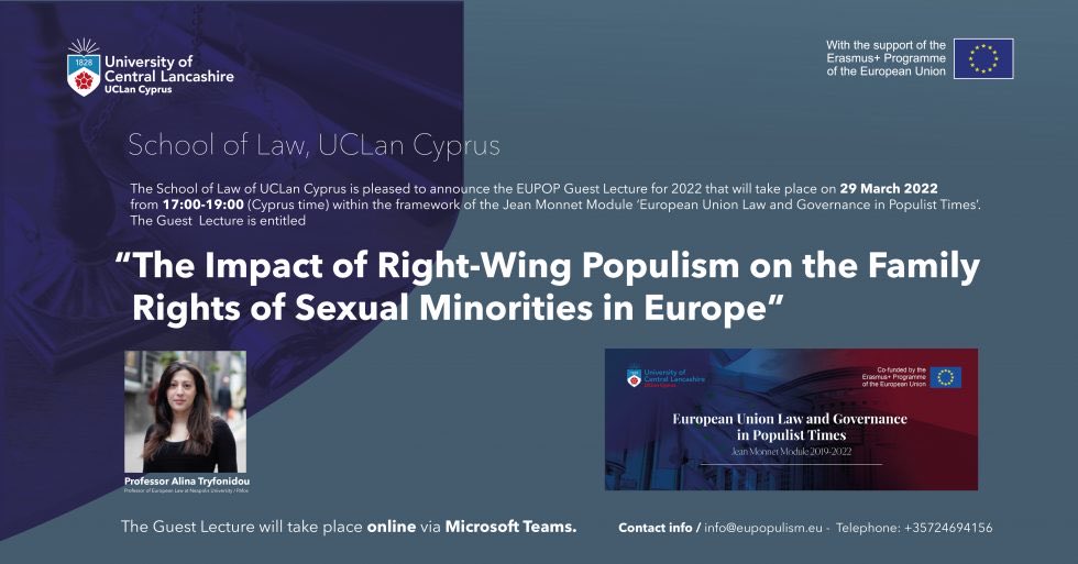 EU-POP (@eupop2) on Twitter photo We’re delighted to host Prof <a href="/AlinaTryfonidou/">Alina Tryfonidou</a> delivering a lecture on ‘The Impact of Right-Wing Populism on the Family Rights of Sexual Minorities in Europe’ on the 29th of March.For more information and to register visit eupopulism.eu/gl-alina-tryfo…
#eupop #uclancyprus #RuleofLaw We’re delighted to host Prof <a href="/AlinaTryfonidou/">Alina Tryfonidou</a> delivering a lecture on ‘The Impact of Right-Wing Populism on the Family Rights of Sexual Minorities in Europe’ on the 29th of March.For more information and to register visit eupopulism.eu/gl-alina-tryfo…
#eupop #uclancyprus #RuleofLaw
