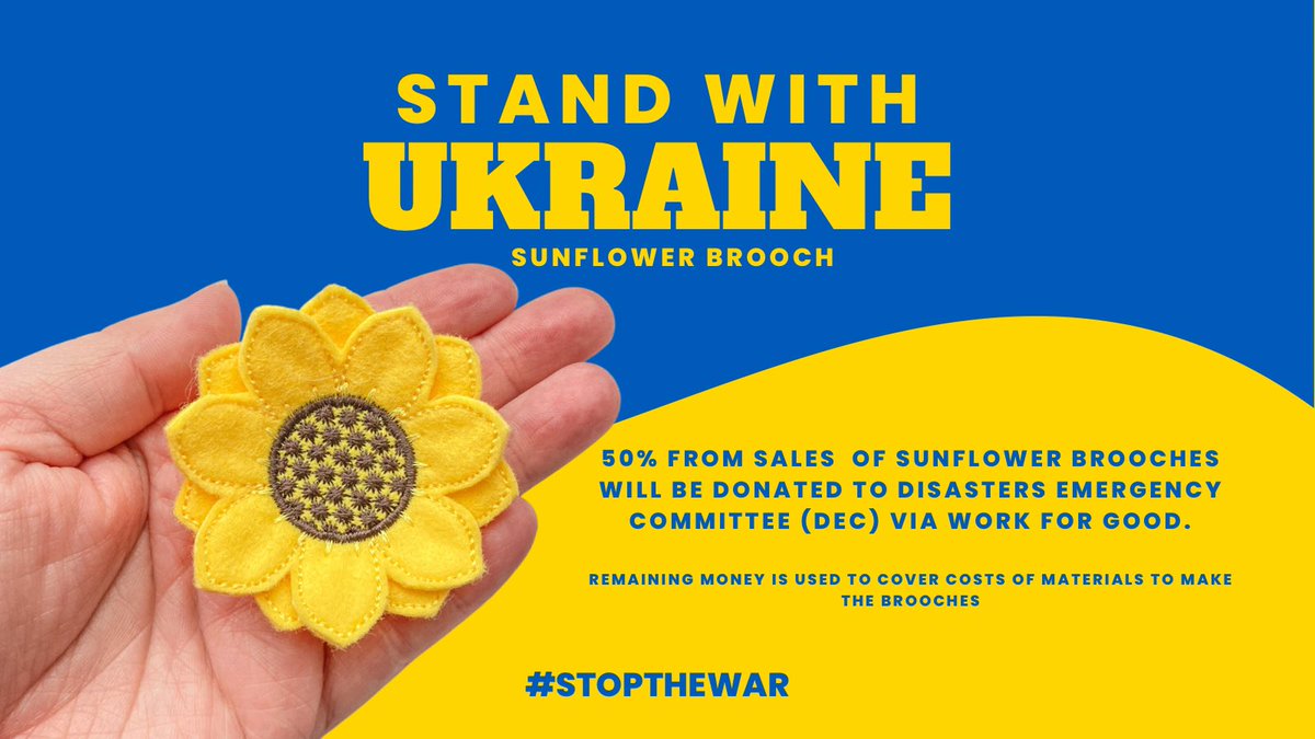 I’ve just released my Sunflower brooches which I hope will help raise much needed funds for Ukraine. 50% of Sunflower Brooches will be donated to Disasters Emergency Committee (DEC) via Work for Good.

easterkins.co.uk/products/sunfl…

#workforgood #StandWithUkraine #StopTheWar #mhhsbd