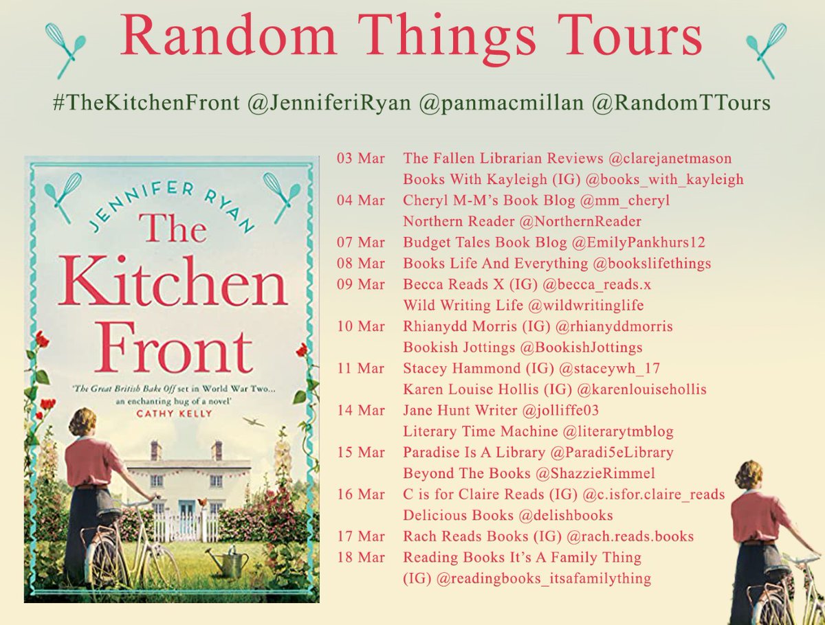 Jolliffe03's tweet photo. [AD-Book Review]
4*#Review #TheKitchenFront @JenniferiRyan @panmacmillan https://t.co/MmNsFw4ikB Excellent use of sensory imagery immerses the reader into the place and time and makes this an absorbing reading experience. #HistoricalFiction #WW2 #friendship   #mondaythoughts https://t.co/8ykZr4XhYt