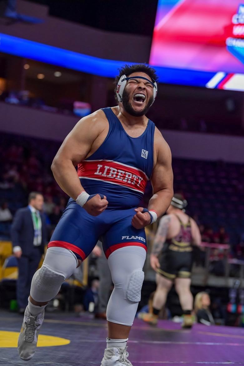 Congrats to Covenant alumnus Rick Weaver for winning the 285 lb. NCWA National Championship for the Liberty Flames! Rick scored a 2nd period fall in the finals!
