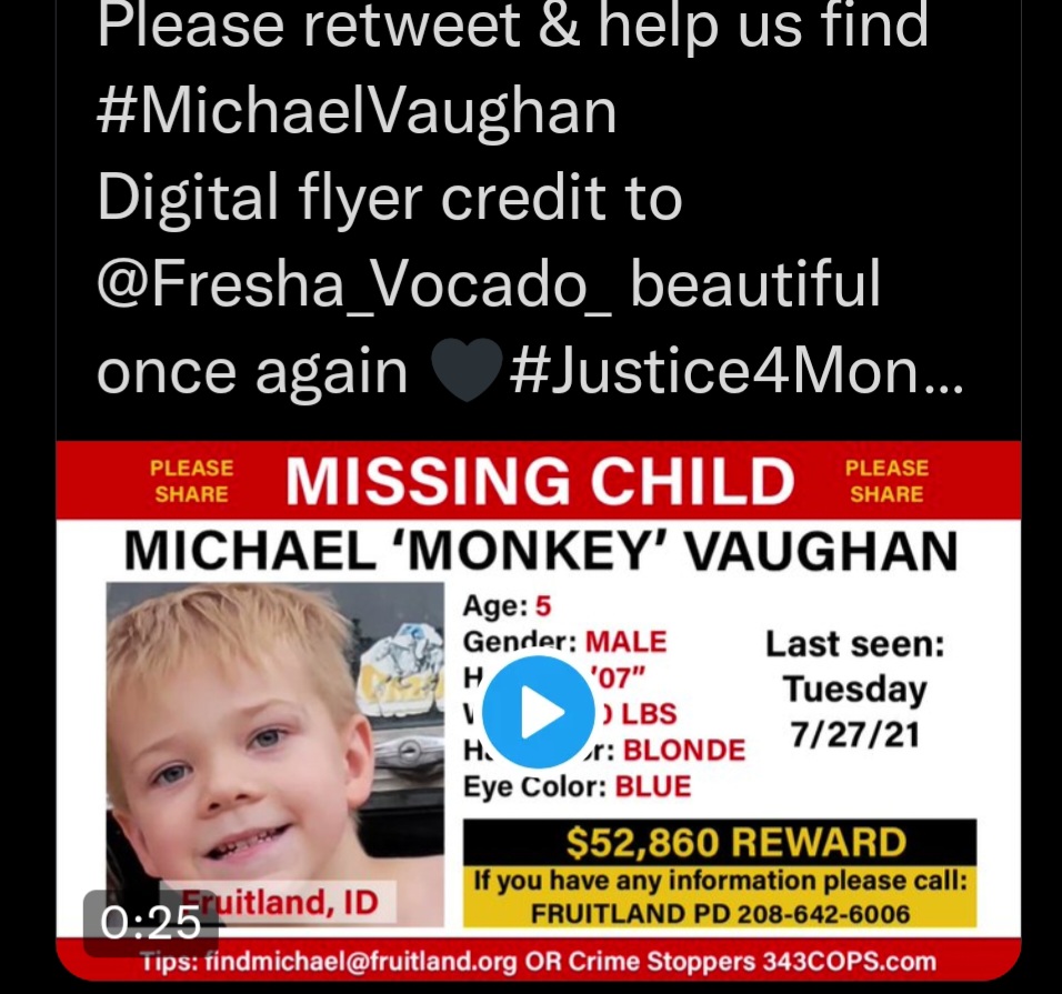 PhD_OnTheCouch's tweet image. WHERE AM I? ⚠️🙏
#MichaelVaughn 
#MISSING #MissingChild 
229 DAYS
#sundayvibes #insiders #thestreamerawards #WoodConlan #TommyTiernanShow #Airdrop #BeastAudioLaunch #FREEZE #GamblingTwitter #kookmin #MAFS #Outlander #quote #Querficker #TwentyFiveTwentyOne #TheOwlHouse #Wordle267