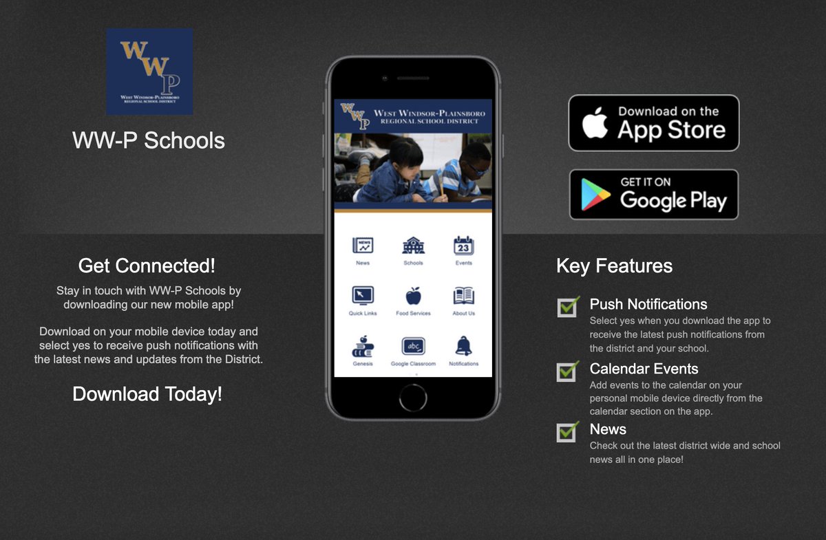 Stay connected to #WWP with our new mobile app! Now available for download on both the <a href="/AppStore/">App Store</a> and <a href="/GooglePlay/">Google Play</a> this free app connects you to push notifications, news and school information right to your phone.