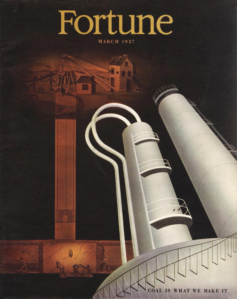 LRonLacy's tweet photo. #MARCH #Fortune
‘Coal Is What We Make It’
Cover of Fortune magazine, March 1947
Illustration by Matthew Leibowitz (1918-1974).
#MatthewLeibowitz #illustrationartists #coal https://t.co/oFCvmkREeH