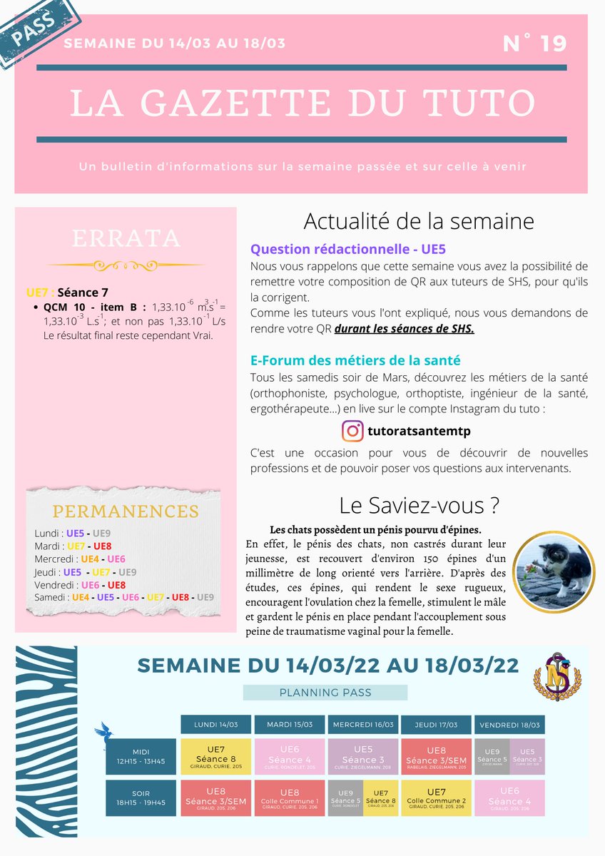 [GAZETTE DU TUTO N°19]

Hello !

Voici la dix-neuvième gazette du tutorat,

Bonne lecture ! 😊