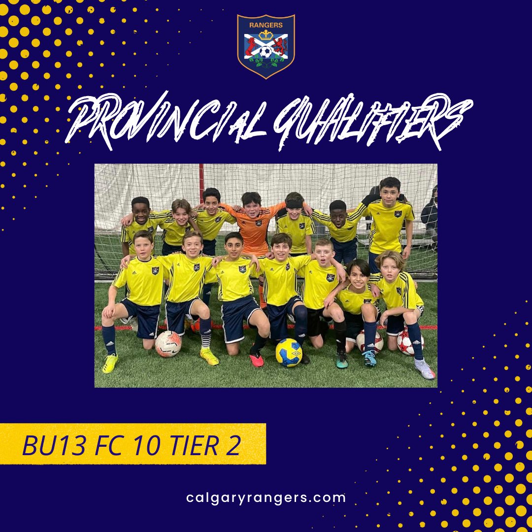 Here’s what’s on deck for us at @AlbertaSoccer finals this afternoon!
05 Boys - 3:00pm kickoff for Bronze vs <a href="/FoothillsSoccer/">Calgary Foothills Soccer Club</a> 📍YEG
09 Girls - 1:35pm kickoff for Gold vs <a href="/FoothillsSoccer/">Calgary Foothills Soccer Club</a> 📍YYC
10 Boys - 2:40pm kickoff for Gold vs @swstingfc 📍YYC
LETS GO RANGERS! 🟡🔵