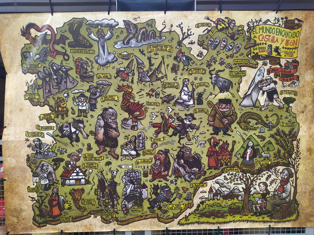 Clarahurricane's tweet photo. Siempre me han gustado los cuentos de brujas. Sobre todo las leyendas que apelan al folklore de mi tierra. 

Pequeño hilo con este fantástico mapa que pone a muchas de las criaturas mitológicas de Castilla y León en su provincia. 🦄💫 https://t.co/5QKskJSymt