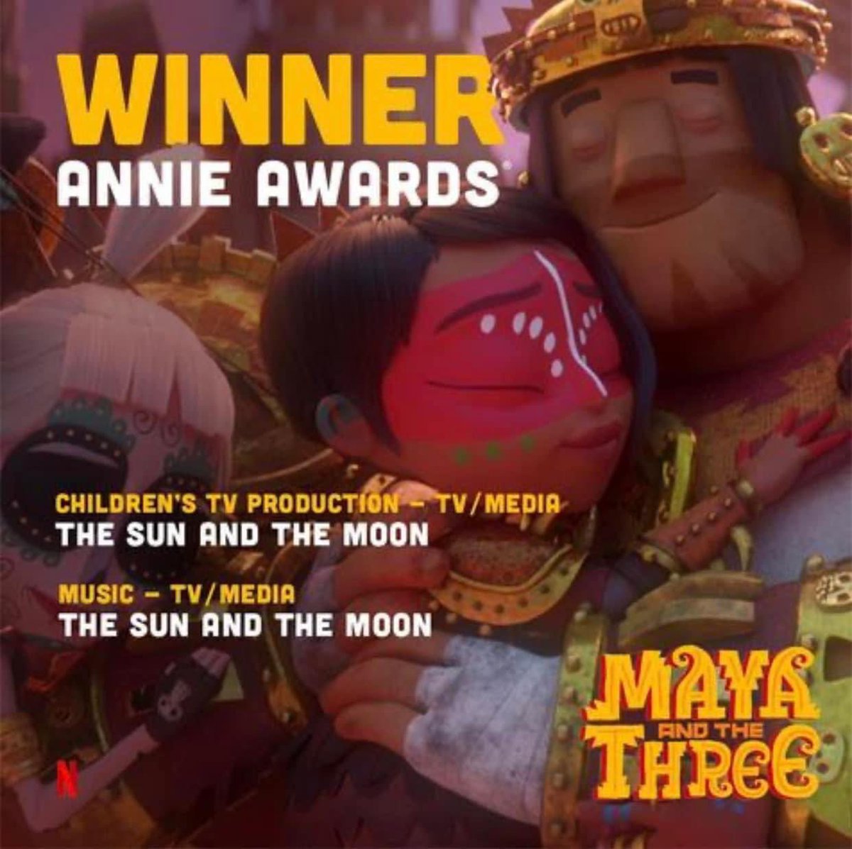 Best Music &amp; Best Show for kids! CONGRATS TO EVERYONE WHO WORKED ON MAYA AND THE THREE! YOU DID IT!!!

Congrats to <a href="/debreved/">Tim Davies</a> <a href="/santaolallaok/">Gustavo Santaolalla</a>!! 

So proud that this battle was fought valiantly and tales will be told of Maya and the Three for years to come. VIVA MAYA AND HER CREW!!!