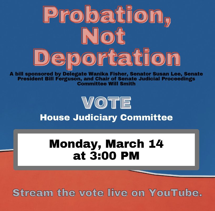 MarylandOPD's tweet photo. Sunday afternoon #mdga22 update! Tomorrow #probationnotdeportation up for a vote tomorrow afternoon! https://t.co/cdXUOJcx5t