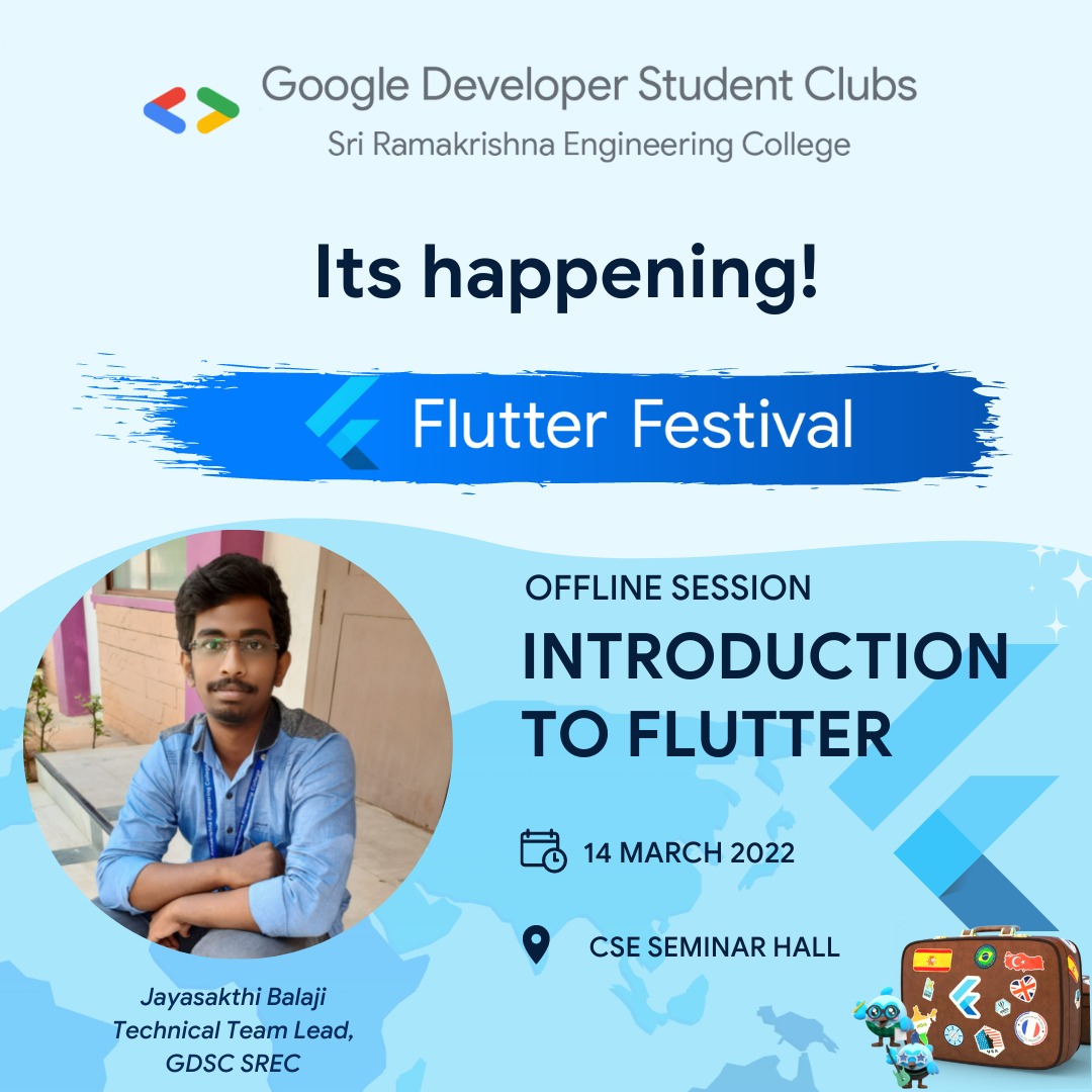 gdscsrec's tweet photo. Hey guys 👋🏻
Here comes the flutter festival 💙 introductory session.
 We are very happy to conduct our flutter festival in offline mode
See you there🙃
Venue:CSE seminar hall
Date:14.03.2022 @gjsb_sakthi
 @FlutterDev @IndiaFlutter @FlutterComm @GoogleDevsIN #FlutterFestival #gdsc https://t.co/YXK2Ww0o5Q