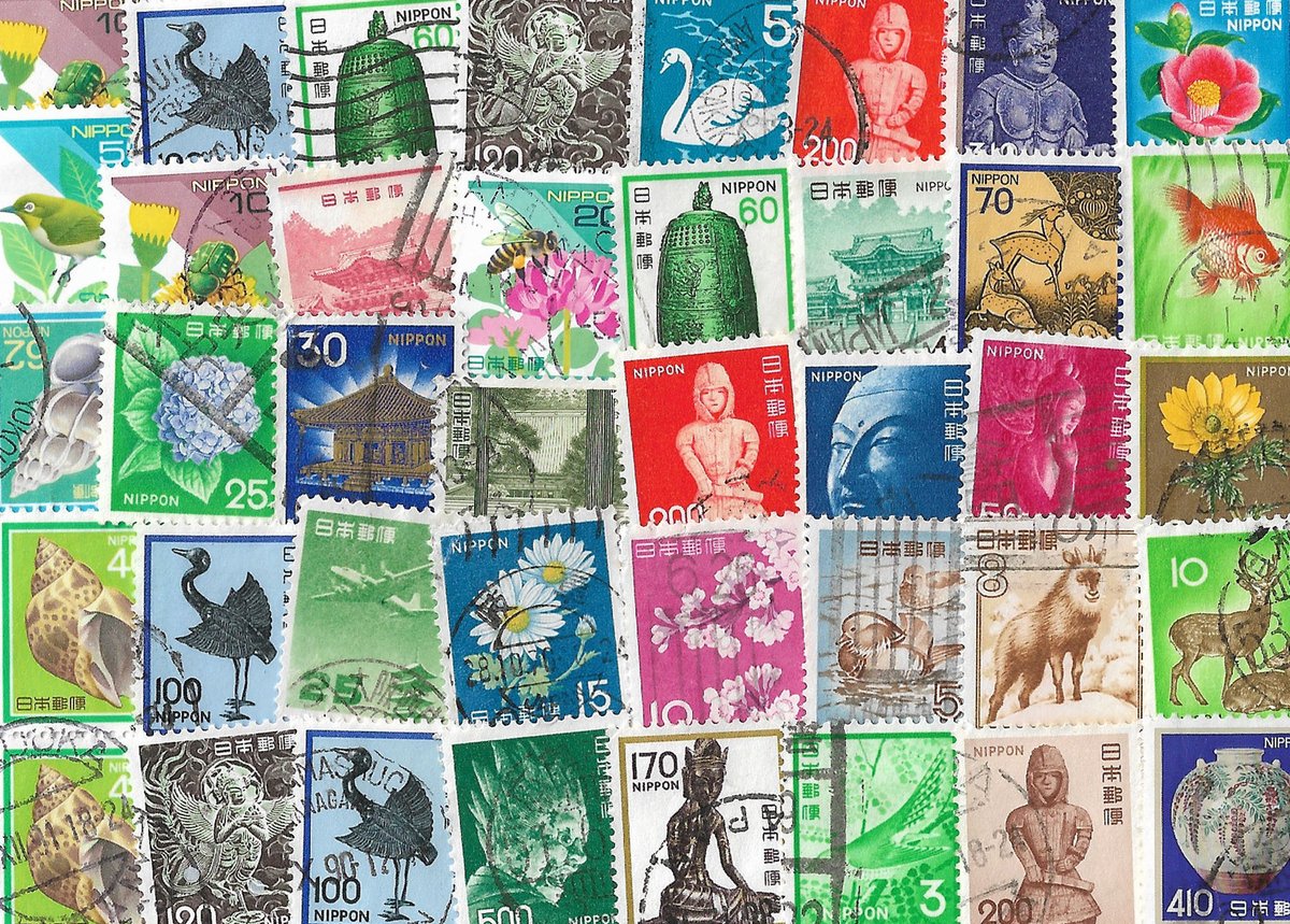 positivelypost's tweet photo. Big in Japan! New collection of definitive stamps from Japan now in my #etsy shop: Japan vintage definitive postage stamps used x 40 for collecting or arts and crafts projects https://t.co/pdfHVeLovX #rainbow #collage #japan #definitivestamps #artsandcrafts https://t.co/k0hYjqKmvJ