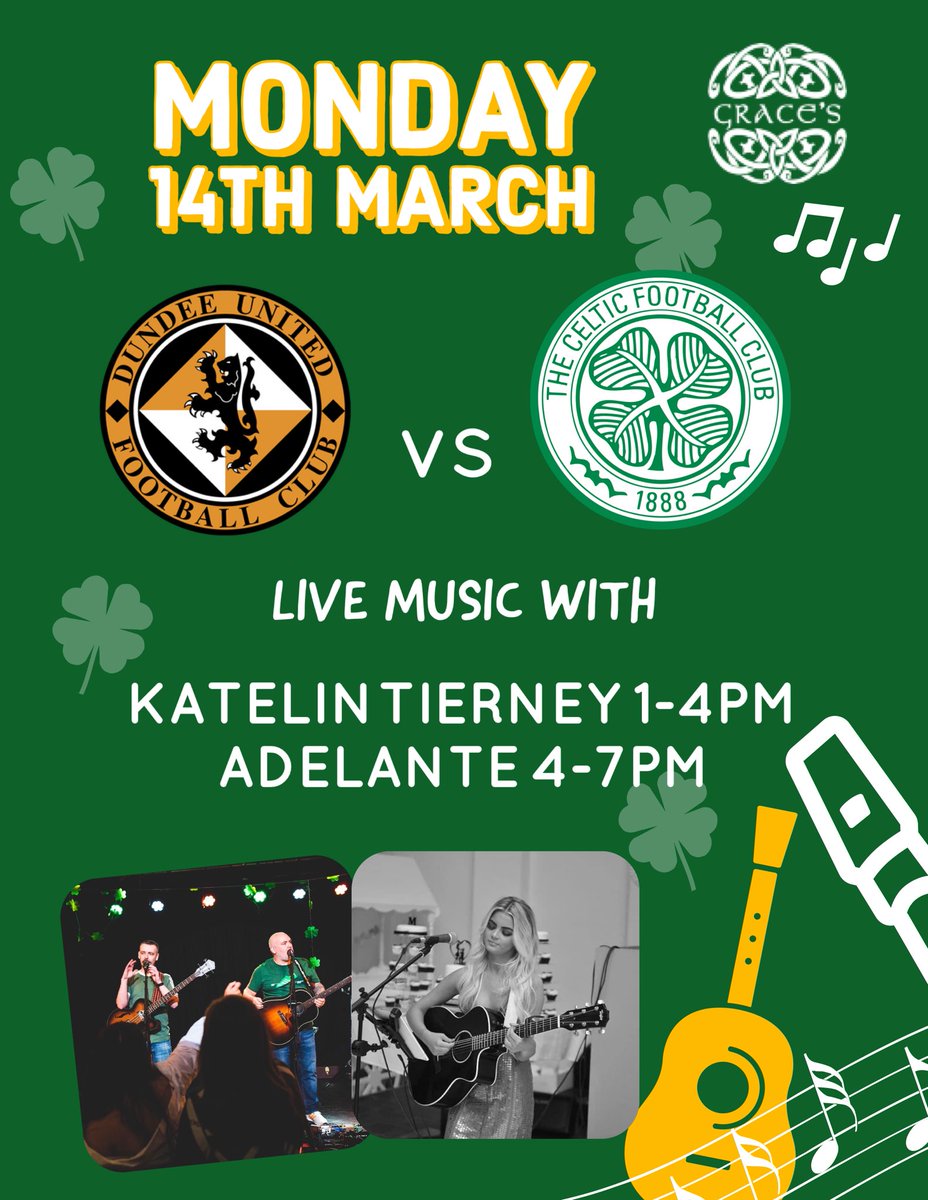 MONDAY CLUB TOMORROW 👀 Grace’s St.Patrick’s week officially begins tomorrow for all those lucky folk who have the day off or just fancy celebrating early🤩🇮🇪 Monday Club with live music from 1pm with Katelin Tierney followed by Adelante before the game!! No Monday blues here ☘️