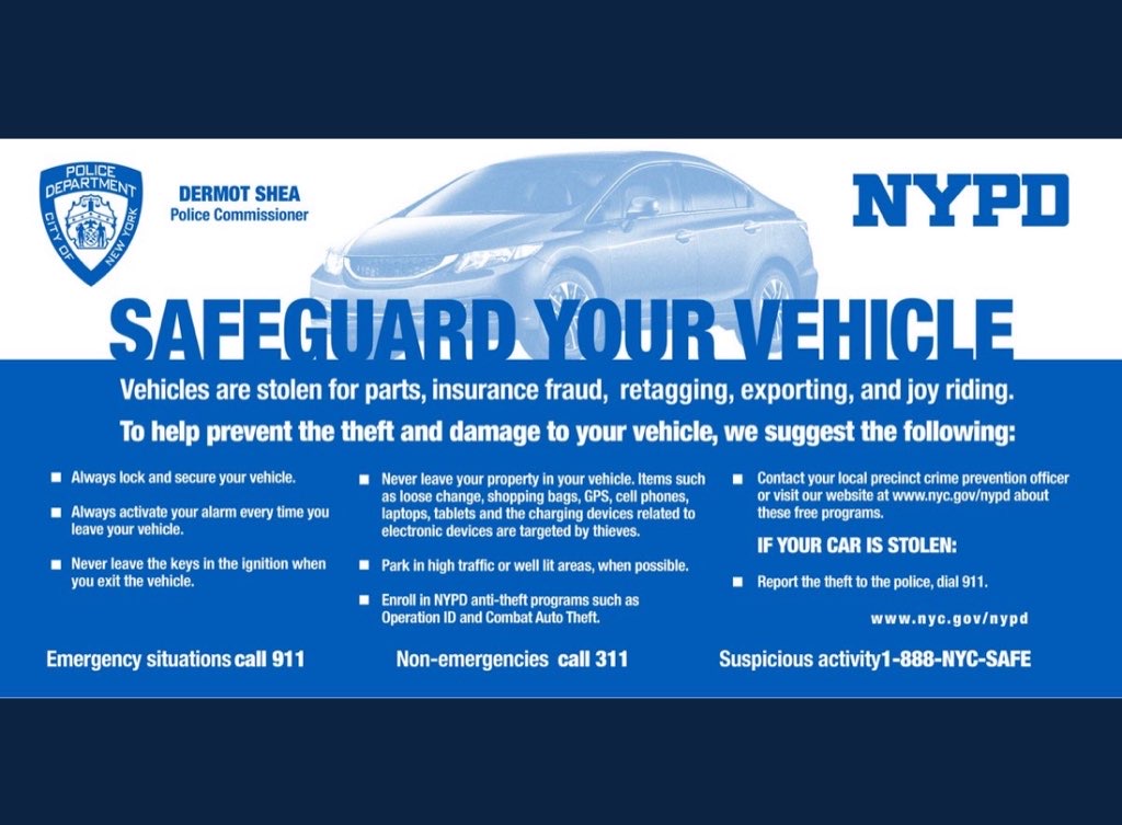 NYPD103Pct's tweet image. Keep your vehicle and property safe with these #crimeprevention tips. #traffic