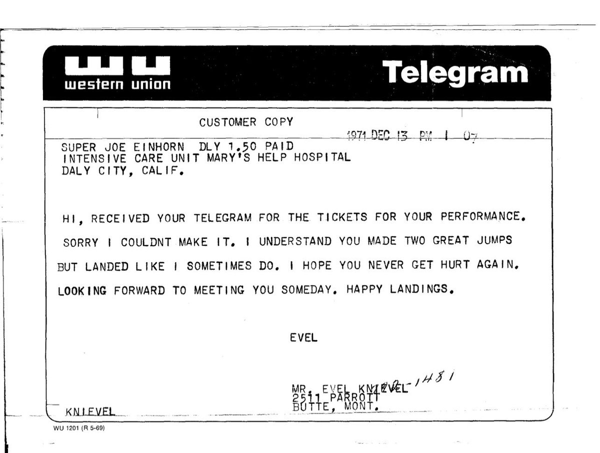evelknievel's tweet image. How we sent messages in the #1970s
#evelknievel #superjoe #history #westernunion #sendit