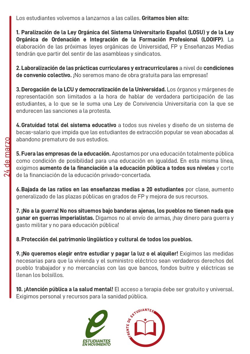 Nos sumamos a la huelga estudiantil este 24 de marzo ✊