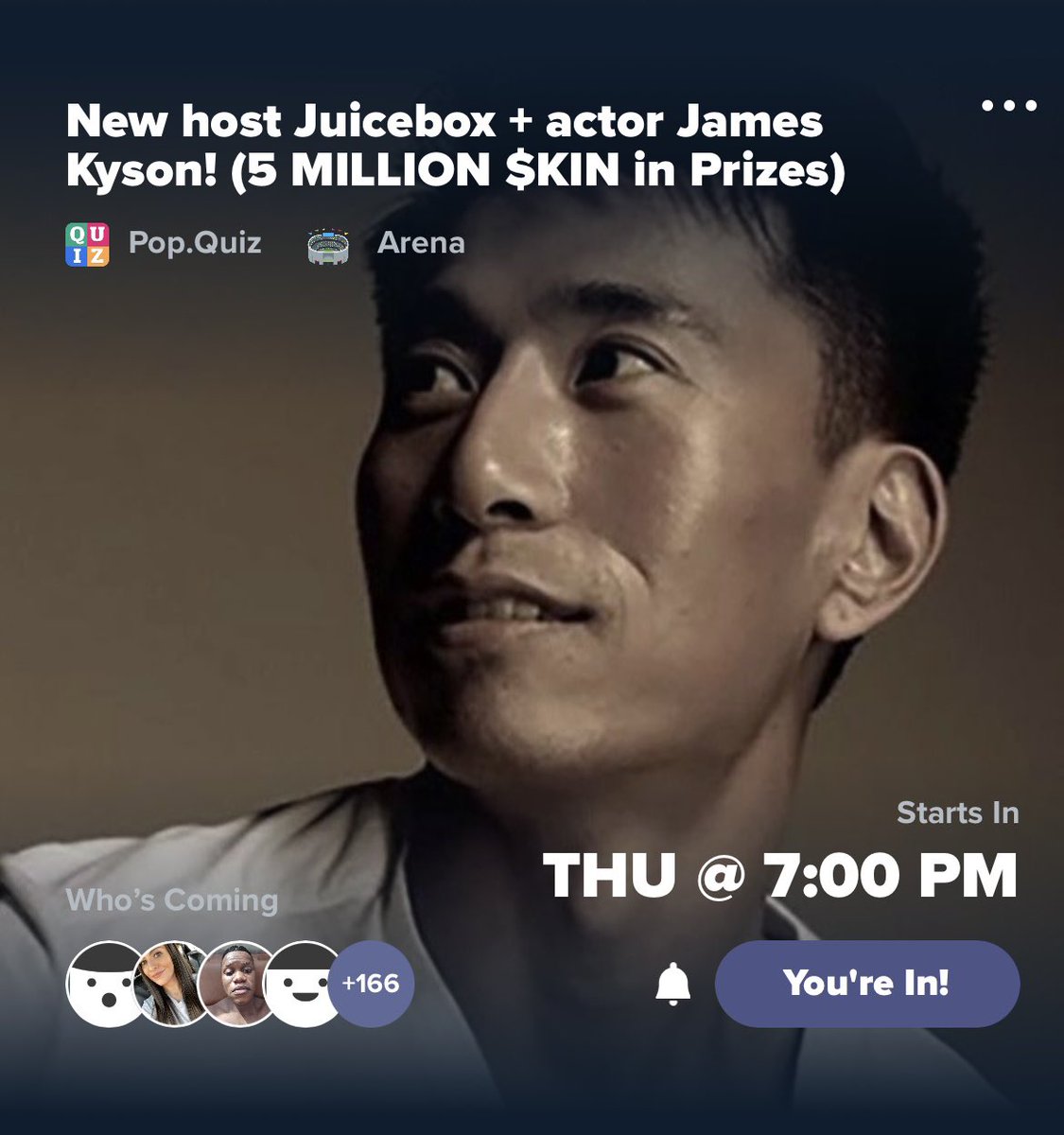 Excited to be hosting @JamesKyson on @popin_app THIS THURSDAY, 17th, at 7PM PST!! James will be in the #hotseat - come and join us, play games, and chat! 🥳🥳