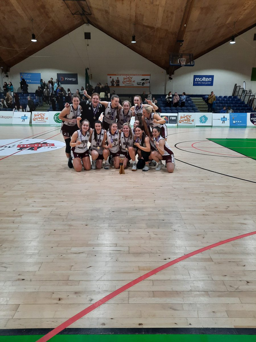 BballIrl's tweet photo. Your @missquoteie Division 1 champions @MysticsNuig 🎉

They were 76-57 winners over @ulsterunibball 👏

Top scorers:
Ulster University - Lexi Possett 15
Alex Mulligan 11, Abigail Rafferty 11

NUIG Mystics - Hazel Finn 15, Sara Messler 11, Courtney Cecere 10
Kara McCleane 10 https://t.co/6eUV9eiIIp