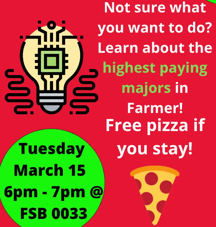 Stilling deciding on your major? If so, come to the FSB ISA Major Infosesion and enjoy FREE pizza on Tuesday from 6pm-7pm in FSB 0033! #FreePizza #Infosession #UndecidedMajor
